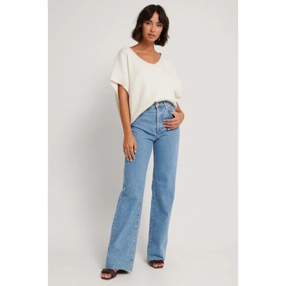 M.N.G. the Nora Jeans High Waist Raw Hem Denim Jeans in Blue Women's Size 6 - Picture 2 of 12